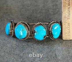 OLD Vintage Native American Navajo 5 Turquoise Sterling silver Bracelet
