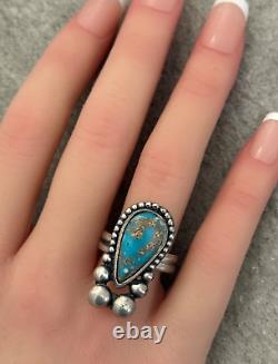 OLD Vintage Native American Navajo ADJUSTABLE Turquoise Sterling RING sz 6-6.75