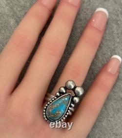 OLD Vintage Native American Navajo ADJUSTABLE Turquoise Sterling RING sz 6-6.75