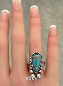 OLD Vintage Native American Navajo ADJUSTABLE Turquoise Sterling RING sz 6-6.75