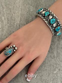 OLD Vintage Native American Navajo ADJUSTABLE Turquoise Sterling RING sz 6-6.75