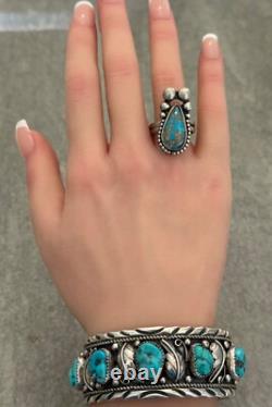 OLD Vintage Native American Navajo ADJUSTABLE Turquoise Sterling RING sz 6-6.75