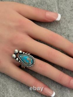 OLD Vintage Native American Navajo ADJUSTABLE Turquoise Sterling RING sz 6-6.75