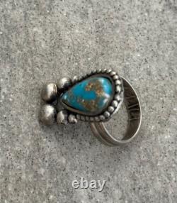 OLD Vintage Native American Navajo ADJUSTABLE Turquoise Sterling RING sz 6-6.75