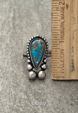 OLD Vintage Native American Navajo ADJUSTABLE Turquoise Sterling RING sz 6-6.75