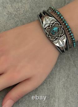 OLD Vintage Native American Navajo BISBEE Turquoise Carinated Sterling Bracelet