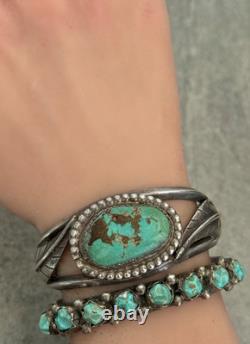 OLD Vintage Native American Navajo CARICO LAKE Turquoise Sterling Bracelet 6.75
