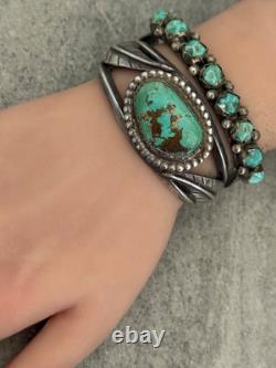 OLD Vintage Native American Navajo CARICO LAKE Turquoise Sterling Bracelet 6.75