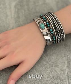 OLD Vintage Native American Navajo DOUBLE Rope Sterling silver Bracelet 50+g