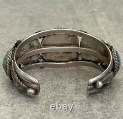 OLD Vintage Native American Navajo FIVE Turquoise FLOWER Sterling Bracelet 62.5g