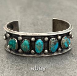 OLD Vintage Native American Navajo FIVE Turquoise Sterling silver Bracelet 50g
