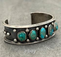 OLD Vintage Native American Navajo FIVE Turquoise Sterling silver Bracelet 50g