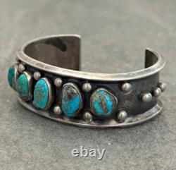 OLD Vintage Native American Navajo FIVE Turquoise Sterling silver Bracelet 50g