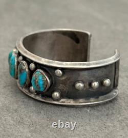 OLD Vintage Native American Navajo FIVE Turquoise Sterling silver Bracelet 50g