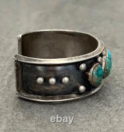 OLD Vintage Native American Navajo FIVE Turquoise Sterling silver Bracelet 50g