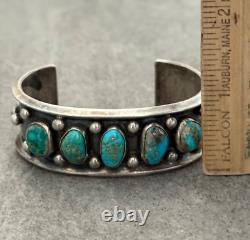 OLD Vintage Native American Navajo FIVE Turquoise Sterling silver Bracelet 50g