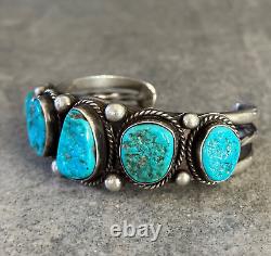 OLD Vintage Native American Navajo FIVE Turquoise Sterling silver Bracelet 53+g