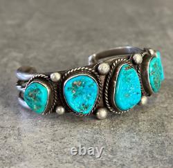 OLD Vintage Native American Navajo FIVE Turquoise Sterling silver Bracelet 53+g