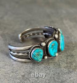 OLD Vintage Native American Navajo FIVE Turquoise Sterling silver Bracelet 53+g