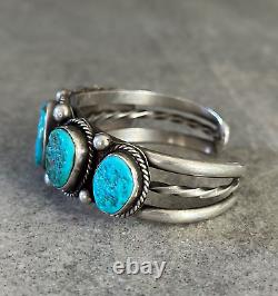 OLD Vintage Native American Navajo FIVE Turquoise Sterling silver Bracelet 53+g