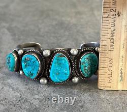 OLD Vintage Native American Navajo FIVE Turquoise Sterling silver Bracelet 53+g