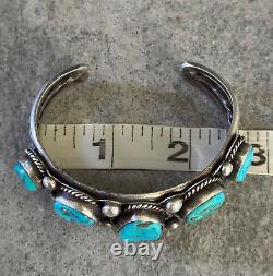 OLD Vintage Native American Navajo FIVE Turquoise Sterling silver Bracelet 53+g