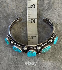 OLD Vintage Native American Navajo FIVE Turquoise Sterling silver Bracelet 53+g