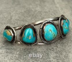 OLD Vintage Native American Navajo FIVE Turquoise Sterling silver Bracelet 6.5in