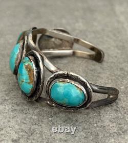 OLD Vintage Native American Navajo FIVE Turquoise Sterling silver Bracelet 6.5in