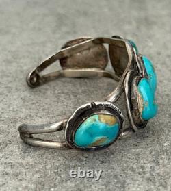 OLD Vintage Native American Navajo FIVE Turquoise Sterling silver Bracelet 6.5in