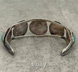OLD Vintage Native American Navajo FIVE Turquoise Sterling silver Bracelet 6.5in