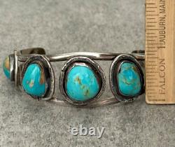 OLD Vintage Native American Navajo FIVE Turquoise Sterling silver Bracelet 6.5in