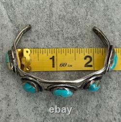 OLD Vintage Native American Navajo FIVE Turquoise Sterling silver Bracelet 6.5in