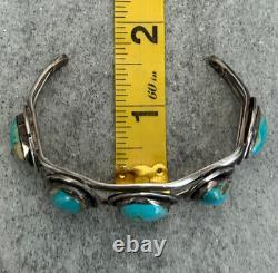OLD Vintage Native American Navajo FIVE Turquoise Sterling silver Bracelet 6.5in