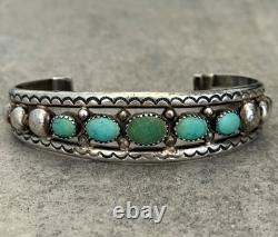OLD Vintage Native American Navajo FIVE Turquoise Sterling silver Bracelet 7