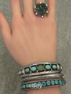OLD Vintage Native American Navajo FIVE Turquoise Sterling silver Bracelet 7