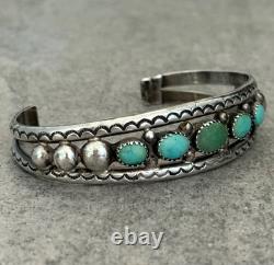 OLD Vintage Native American Navajo FIVE Turquoise Sterling silver Bracelet 7