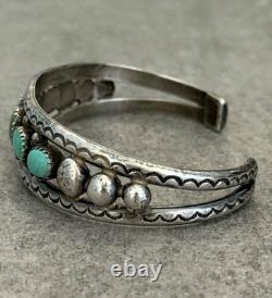 OLD Vintage Native American Navajo FIVE Turquoise Sterling silver Bracelet 7