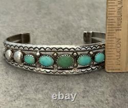 OLD Vintage Native American Navajo FIVE Turquoise Sterling silver Bracelet 7