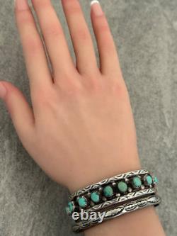 OLD Vintage Native American Navajo NINE Turquoise Sterling silver Bracelet