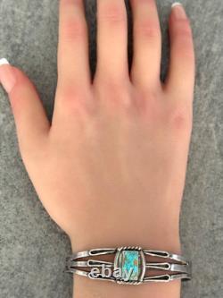 OLD Vintage Native American Navajo NUMBER 8 MINE Turquoise Sterling Bracelet