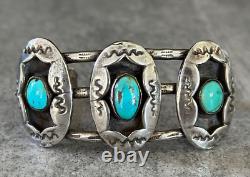 OLD Vintage Native American Navajo Shadowbox Turquoise Sterling silver Bracelet