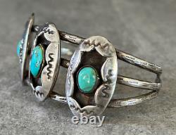 OLD Vintage Native American Navajo Shadowbox Turquoise Sterling silver Bracelet