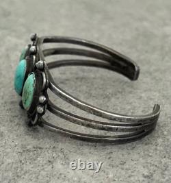 OLD Vintage Native American Navajo THREE Turquoise Silver Bracelet 6.3 in
