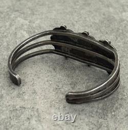 OLD Vintage Native American Navajo THREE Turquoise Silver Bracelet 6.3 in