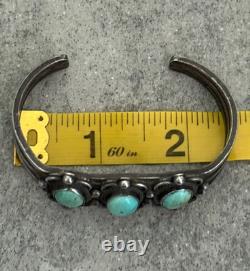 OLD Vintage Native American Navajo THREE Turquoise Silver Bracelet 6.3 in