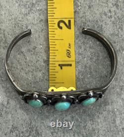 OLD Vintage Native American Navajo THREE Turquoise Silver Bracelet 6.3 in