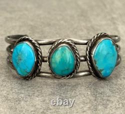 OLD Vintage Native American Navajo THREE Turquoise Sterling Bracelet 32.5g