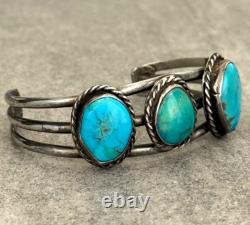 OLD Vintage Native American Navajo THREE Turquoise Sterling Bracelet 32.5g