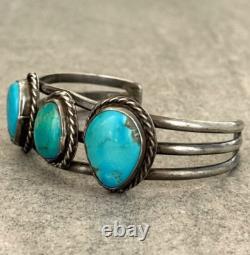 OLD Vintage Native American Navajo THREE Turquoise Sterling Bracelet 32.5g
